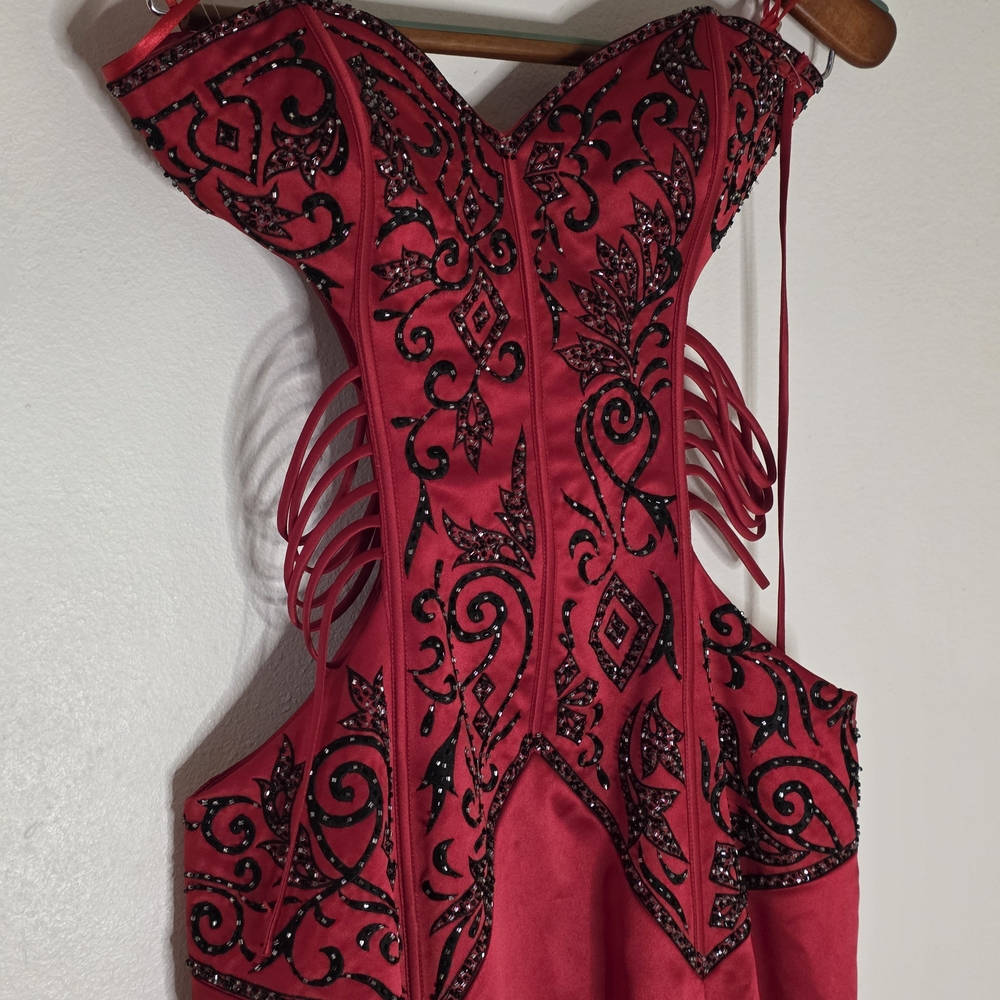 Elegant Red Embellished Prom Dress